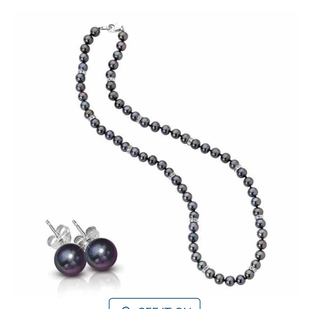 Danbury Mint Iridescent Black Pearl Necklace Set